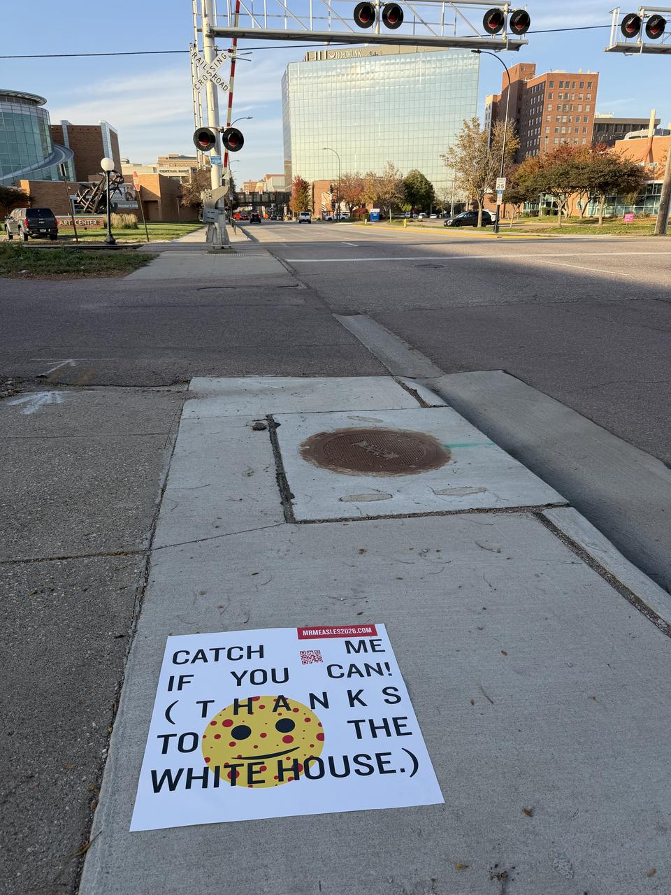Sidewalk decal at a downtown crosswalk, Sioux City, IA